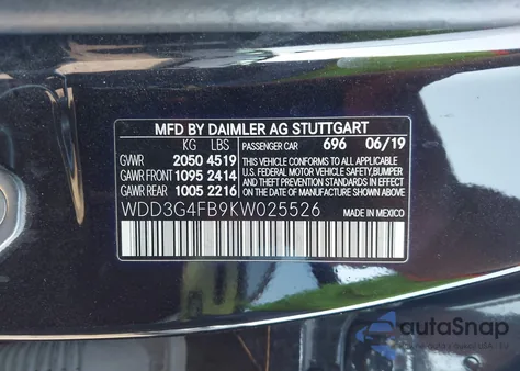2019 Mercedes-Benz A 220 4Matic from USA, damaged, VIN WDD3G4FB9KW025526